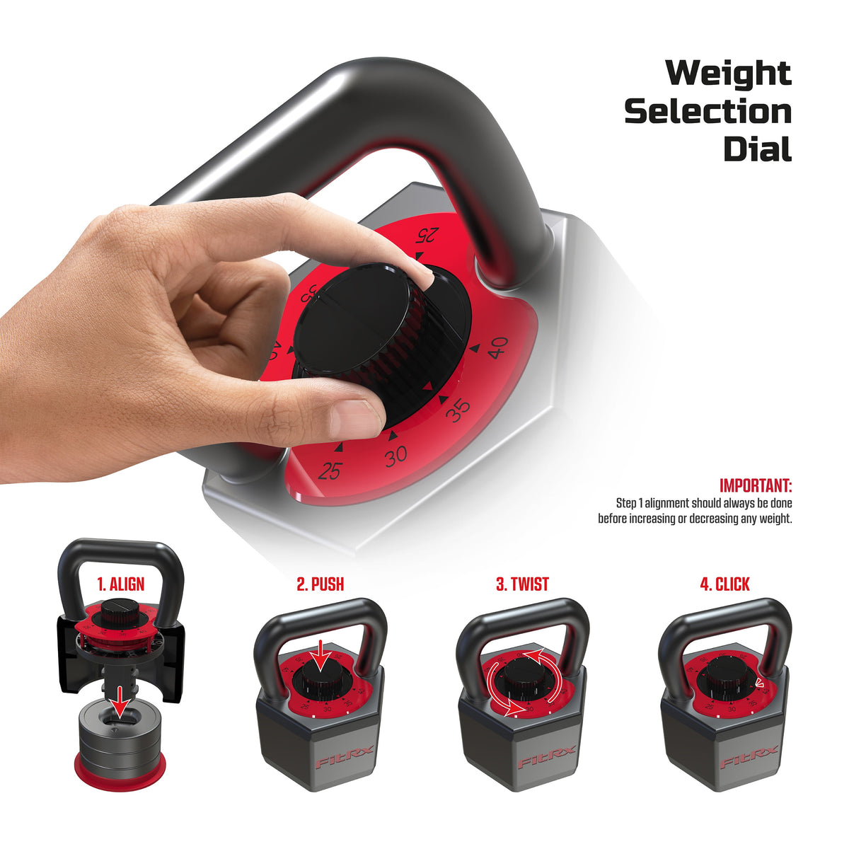 (Open Box)  Smartstack Wide Handle Adjustable Kettlebell for Home Gym Workouts, 25-40 Lbs, Black