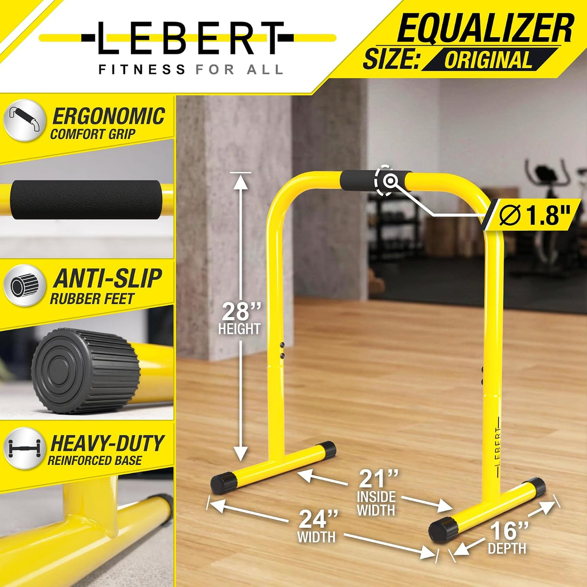 Lebert Equalizer Total Body Strengthener – Portable Dip Station for Full Bodyweight Training – Includes Hip Resistance Band & Online Coaching – Available in Standard & XL Sizes