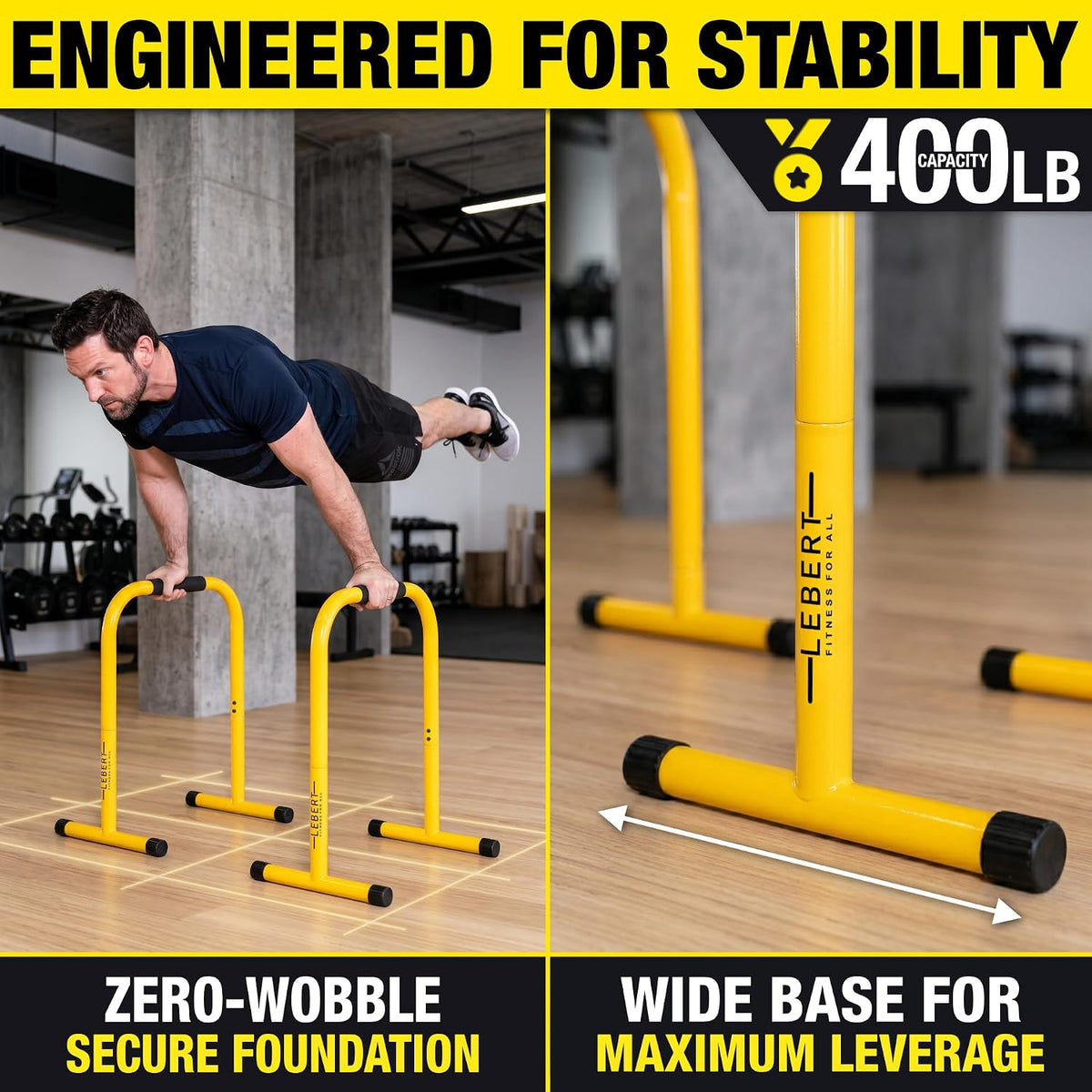 Lebert Equalizer Total Body Strengthener – Portable Dip Station for Full Bodyweight Training – Includes Hip Resistance Band & Online Coaching – Available in Standard & XL Sizes