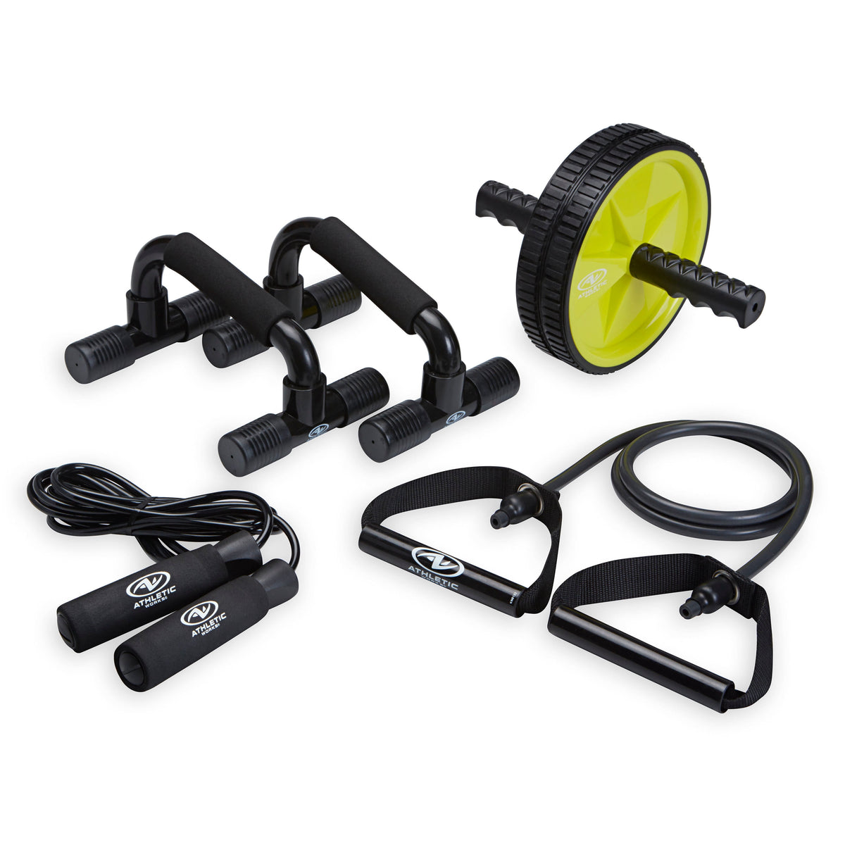Elevate Your Home Workouts: Ultimate Fitness Kit with Resistance Tube, Ab Wheel, Jump Rope & Push-Up Bars! 💪🏋️‍♂️